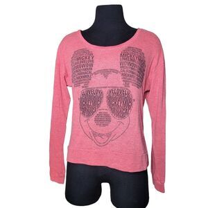 Disney Mickey Mouse Sweatshirt Sunglasses Word Art Spellout Pink Cozy Medium